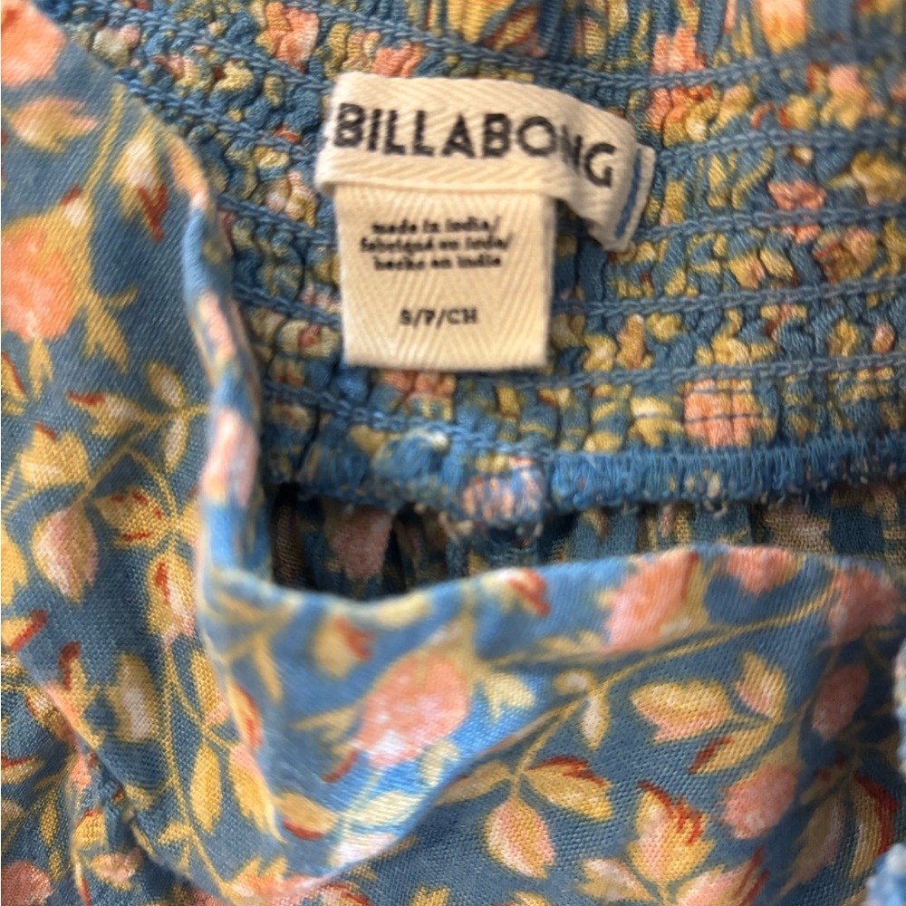Billabong Blue Floral Boho Wide Leg Pants Cottagecore - Picture 2 of 5